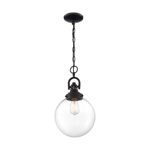Skyloft 100-Watt 1-Light Aged Bronze Shaded Pendant Light with Clear Glass Shade, No Bulbs Included