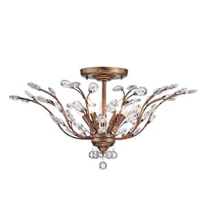 Papavero 26 in. 5-Light Black Brushed Gold Cluster Semi-Flush Mount with No Bulbs Included for Dining/Living Room