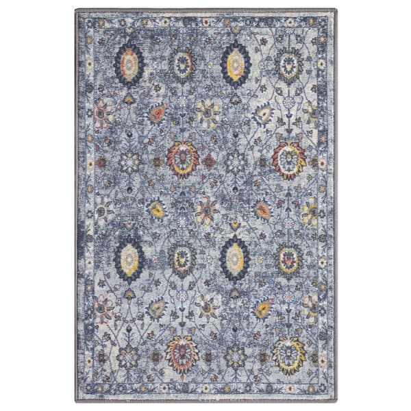 Concord Global Trading Eden Collection Pelmut Garden Blue 3 ft. x 4 ft. Machine Washable Traditional Indoor Area Rug