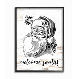 16 in. x 20 in. "Christmas Welcome Santa Farmhouse" by Lettered and Lined Wood Framed Wall Art