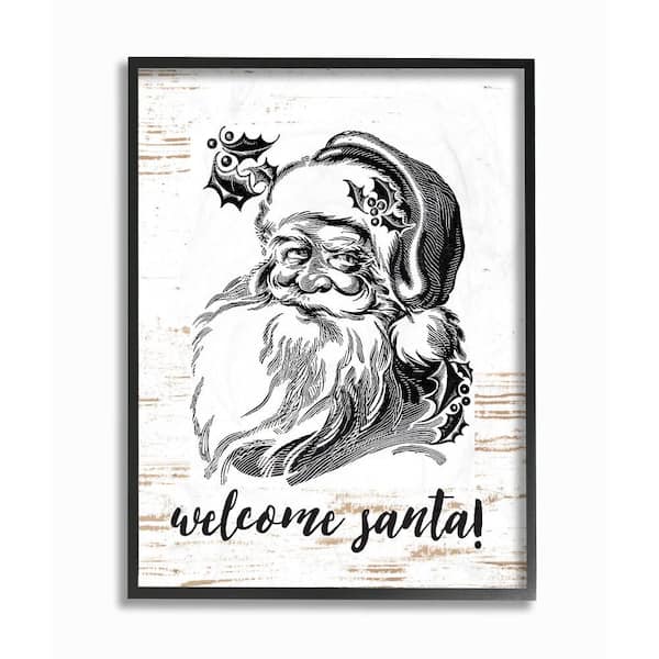 Stupell Industries 11 in. x 14 in. "Christmas Welcome Santa Farmhouse" by Lettered and Lined Wood Framed Wall Art