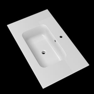 36 in. W x 22 in. D Solid Surface Rectangular Single Sink Vanity Top in White for Bathroom Cabinet with Faucet Hole