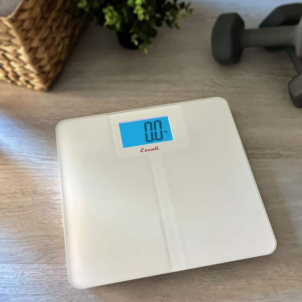 High Capacity White Glass Digital Bathroom Scale with Slip Resistant Surface