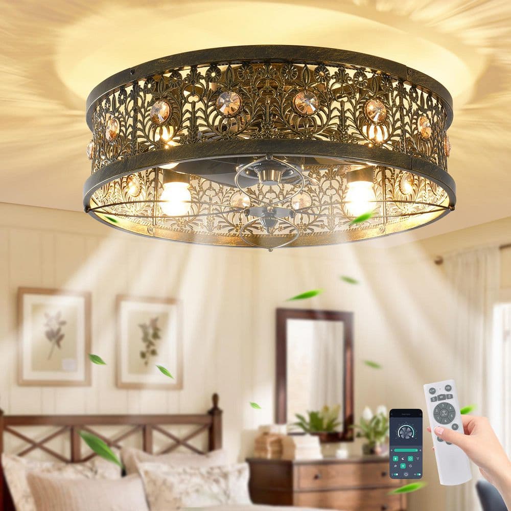 20 in. Indoor Bronze Farmhouse Vintage Caged Reversible Flush Mount Ceiling Fan with Light Kit and Remote for Bedroom price history on PriceWatchPro