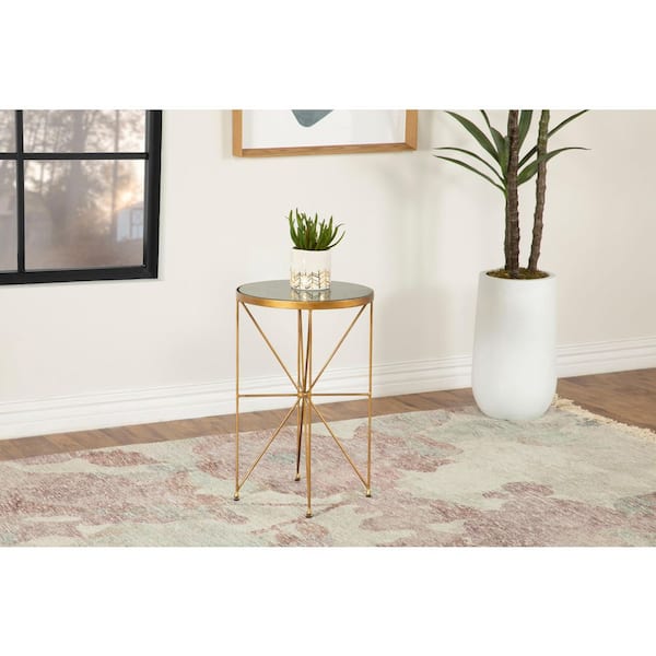 Coaster Eliska Round Accent Table with Marble Top Green and Antique Gold