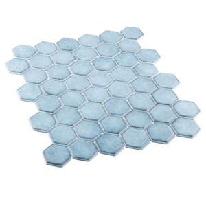 Honoro Hexite Teal Dark Green Glossy 12-3/4 in. x 11 in. Hexagon Smooth Glass Mosaic Tile (4.9 sq. ft./Case)