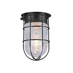 1-Light Matte Black Outdoor Flush Mount Light