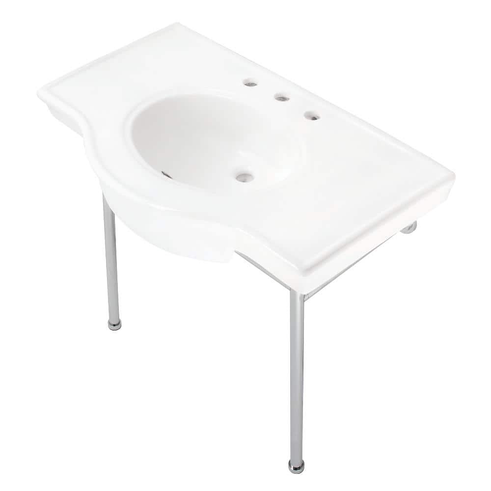 Manchester 37-Inch White Ceramic Console Sink with Stainless Steel Legs
