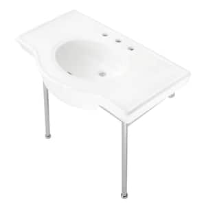 Manchester 37 in. Ceramic Console Sink Set with Stainless Steel Legs in White/Polished Chrome