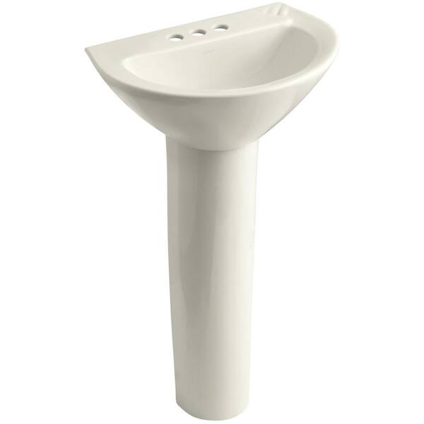 KOHLER Parigi Vitreous China Pedestal Bathroom Sink Combo with 4 in. Centers in Biscuit with Overflow Drain