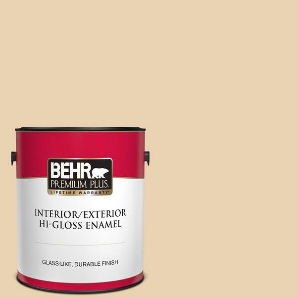 BEHR PREMIUM PLUS 1 gal. #S300-2 Powdered Gold Hi-Gloss Enamel Interior/Exterior Paint