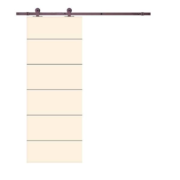 CALHOME Modern Classic Series 30 in. x 80 in. Beige Stained Composite MDF Paneled Interior Sliding Barn Door with Hardware Kit