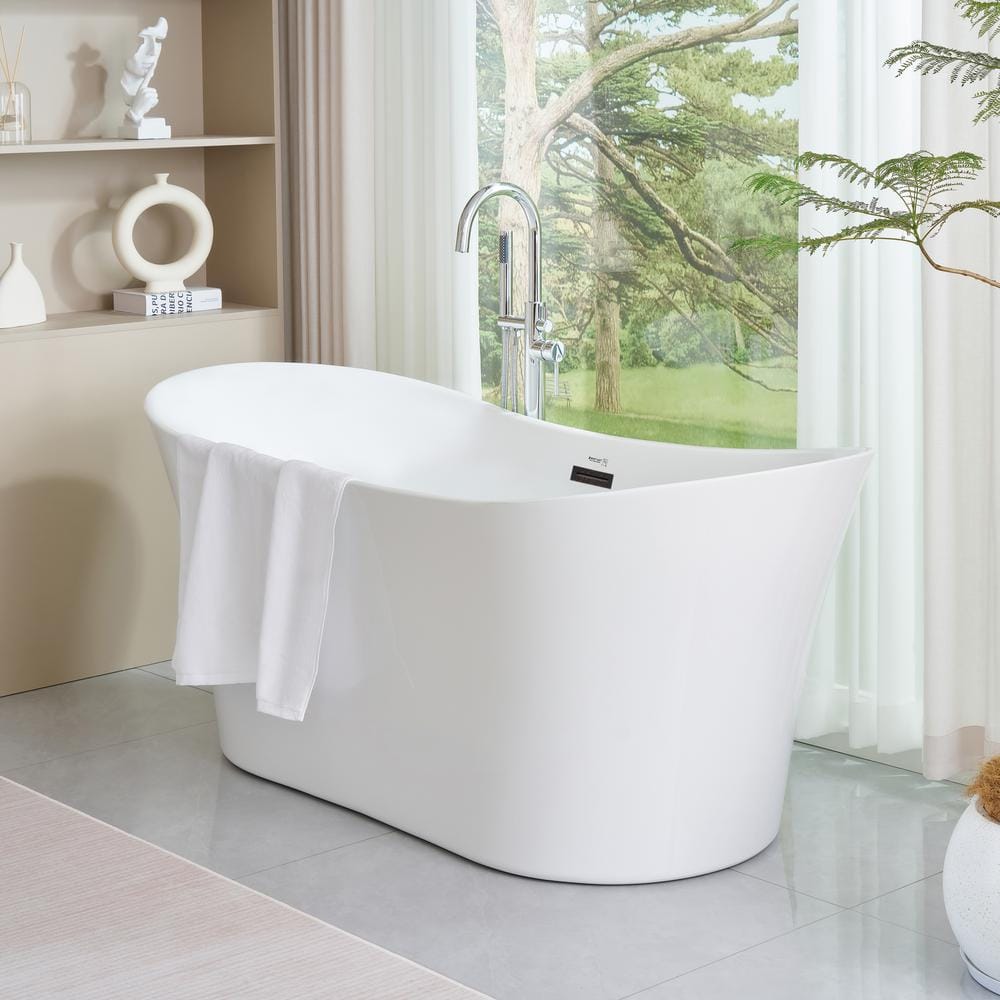 67'' White Acrylic Freestanding Soaking Bathtub with Oil Rubbed Bronze Trim