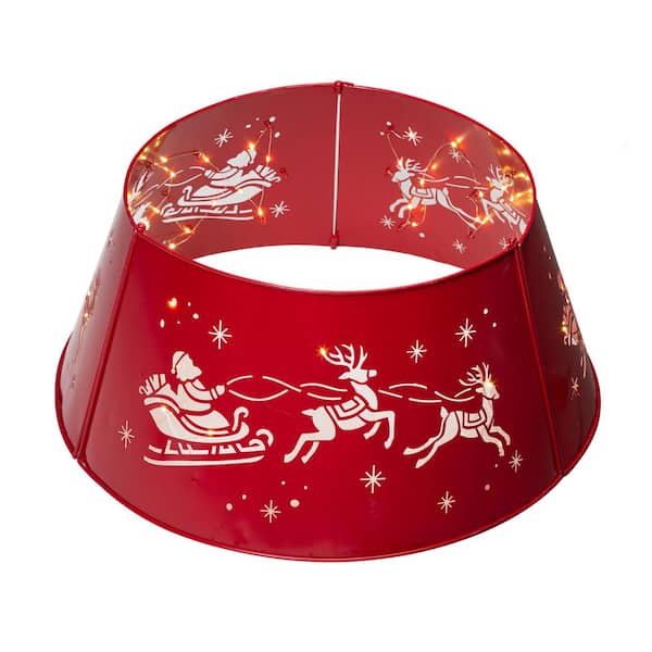 Glitzhome 22 in. D Galvanized Metal Santa on Sleigh Tree Collar with Light String (KD)