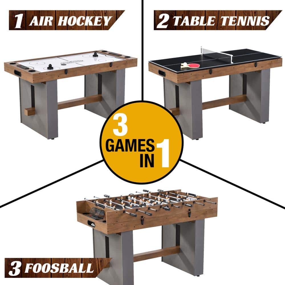 Barrington 54" 3-in-1 Wood and Concrete Game Table