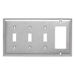 Pass & Seymour 302/304 S/S 4 Gang 3 Toggle 1 Decorator/Rocker Wall Plate, Stainless Steel (1-Pack)