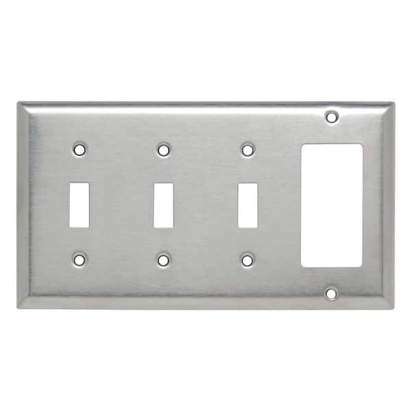 Legrand Pass & Seymour 302/304 S/S 4 Gang 3 Toggle 1 Decorator/Rocker Wall Plate, Stainless Steel (1-Pack)