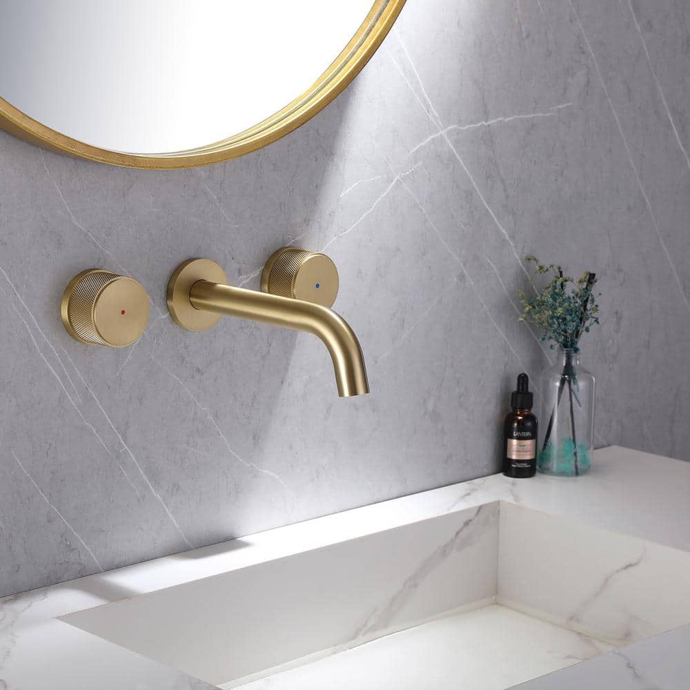 Brushed Gold Two-Handle Wall Mounted Bathroom Faucet