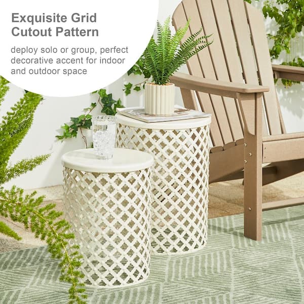 Glitzhome Multi functional Metal White Garden Stool or Planter