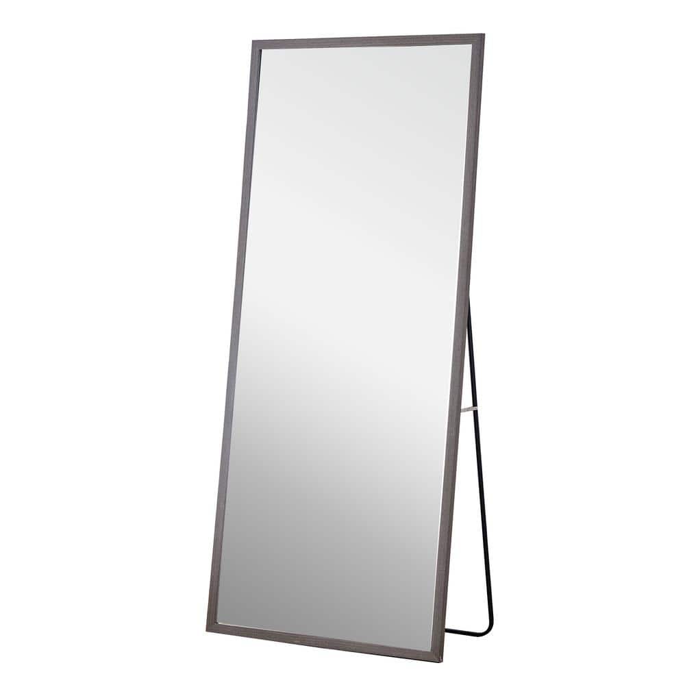 31.5 in. W x 71 in. H Rectangle Solid Wood Frame Full-length Mirror in Gray