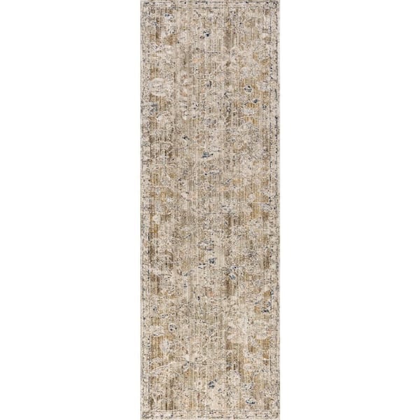 Zenni Vintage Floral Indoor/Outdoor Machine Washable Area Rug Beige 2 ft. x 8 ft. Runner Rug
