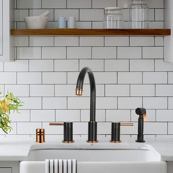 Akicon Two-Handles Black and Rose Gold Widespread Kitchen Faucet