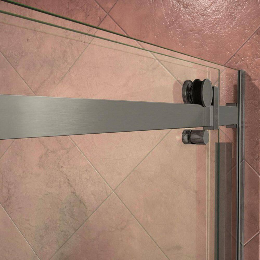 Portofino Frameless Brushed Nickel Double Sliding Shower Door