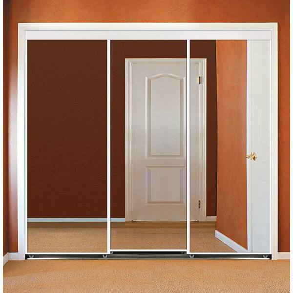 Unbranded - 120 in. x 84 in. Aluminum Framed Mirror Interior Closet Sliding Door with White Trim