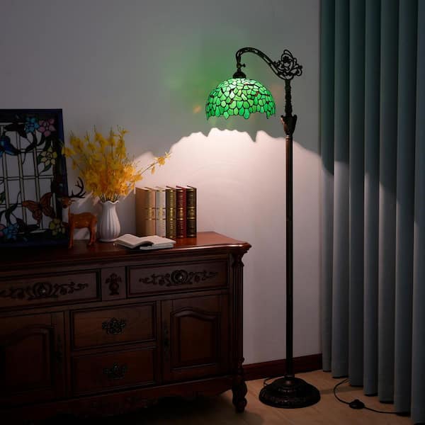 63 in. Tiffany Style Bronze Finish 1-Light Standard Floor Lamp with Green Stained Glass Lamp Shade