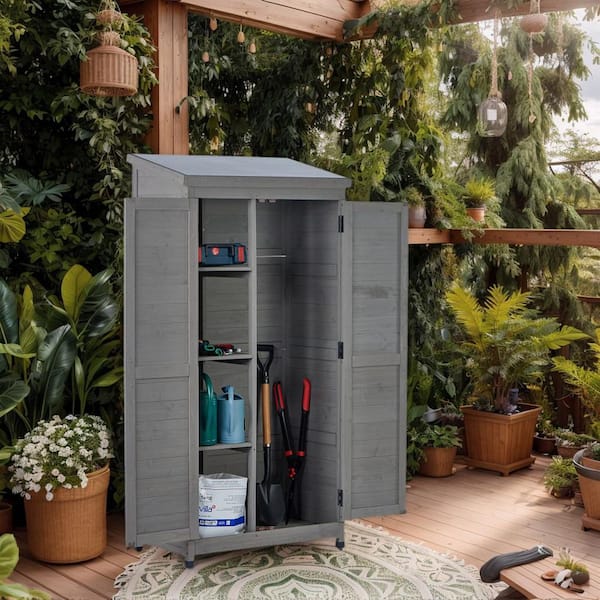 18.5 ft. W x 33.5 in. D Wood Tall Shed Outdoor Storage Cabinet and Metal Top Garden Storage Shed Outdoor 4.3 sq. ft.