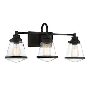 Mannsdale 24 in. 3-Light Black Vanity Light with Clear Glass Shades