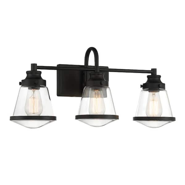 Minka Lavery Mannsdale 24 in. 3-Light Black Vanity Light with Clear Glass Shades
