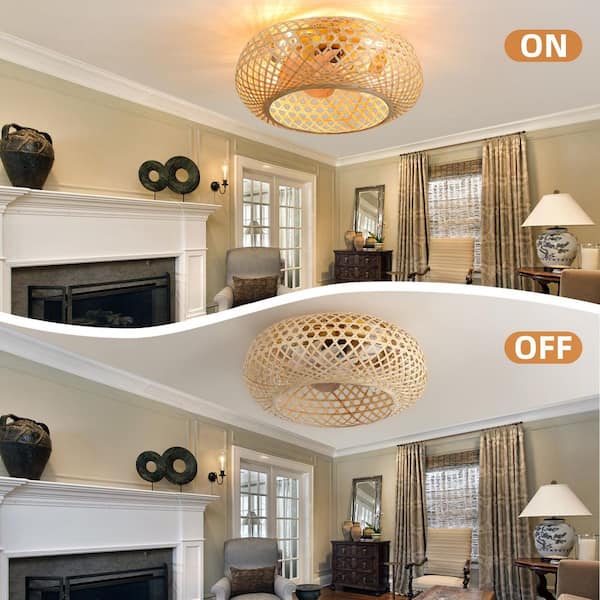 20 in. Gold Indoor Caged Ceiling Fan with Light Low Profile Flush Mount Ceiling Fan with Remote Control, Bulbs Included