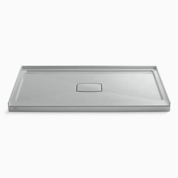 Archer 60 in. L x 36 in. W Alcove Shower Pan Base with Center Drain in Ice Grey