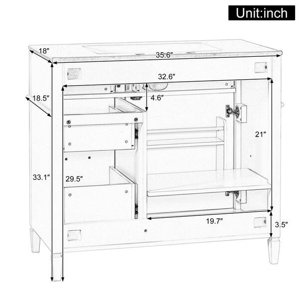 Ziyudura 36 in. Single Sink Freestanding White Bath Vanity with