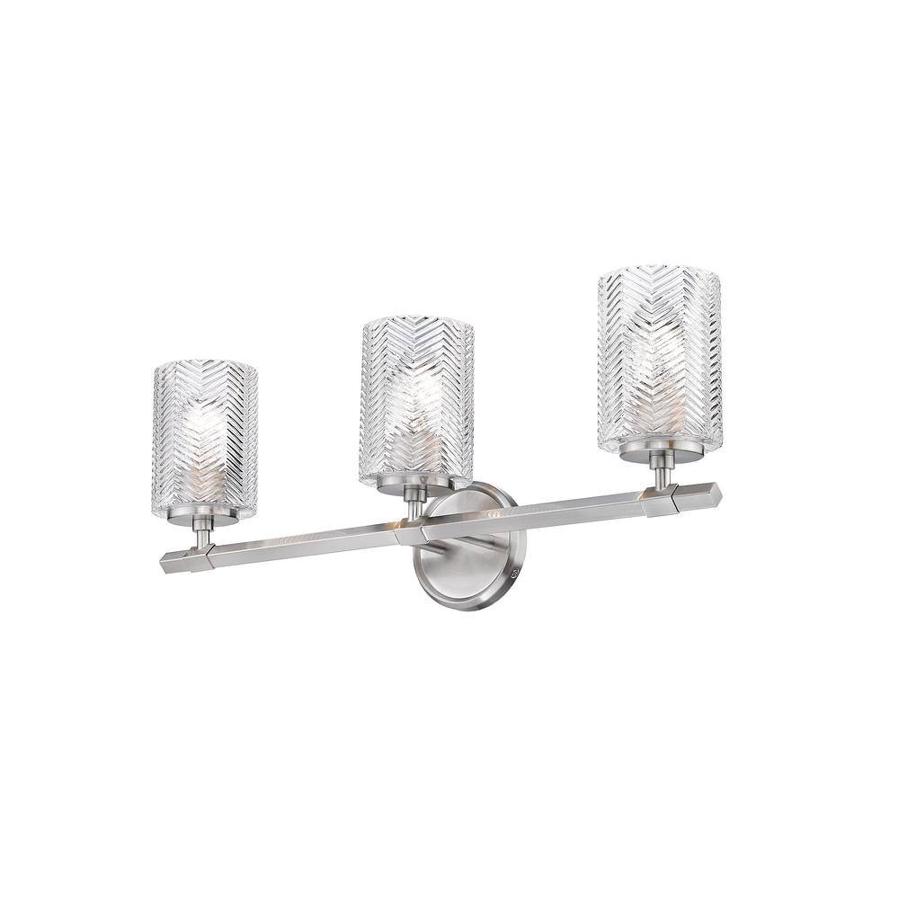 Elegant Brushed Nickel 3-Light Vanity with Decorative Etched Glass Shades