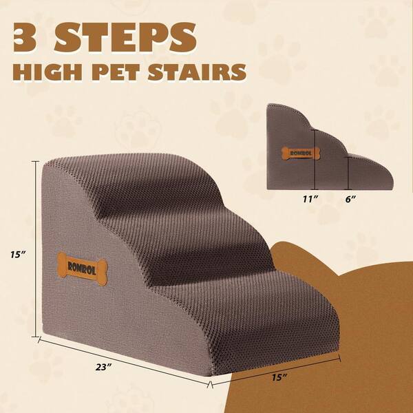 SAINSPEED 3 Tiers Dog Stairs, High Density Foam Dog Steps For Bed And