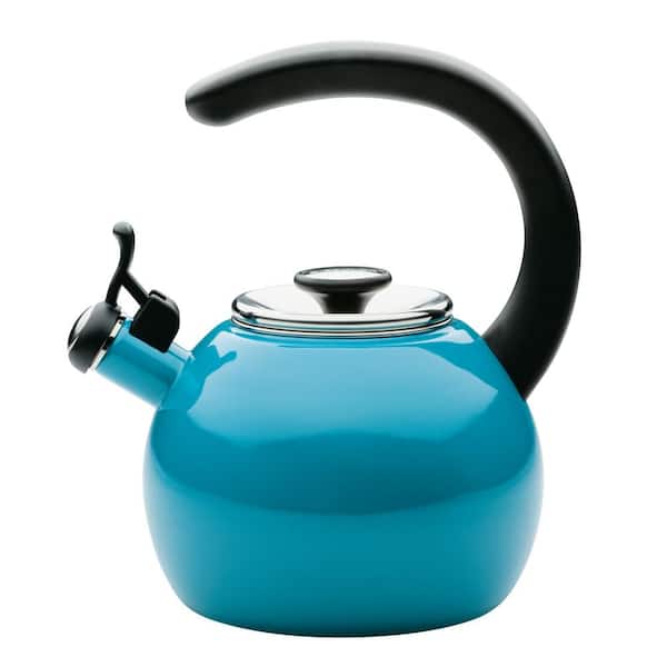 Circulon Enamel on Steel Whistling Teakettle with Flip-Up Spout, 8-Cups, Turquoise