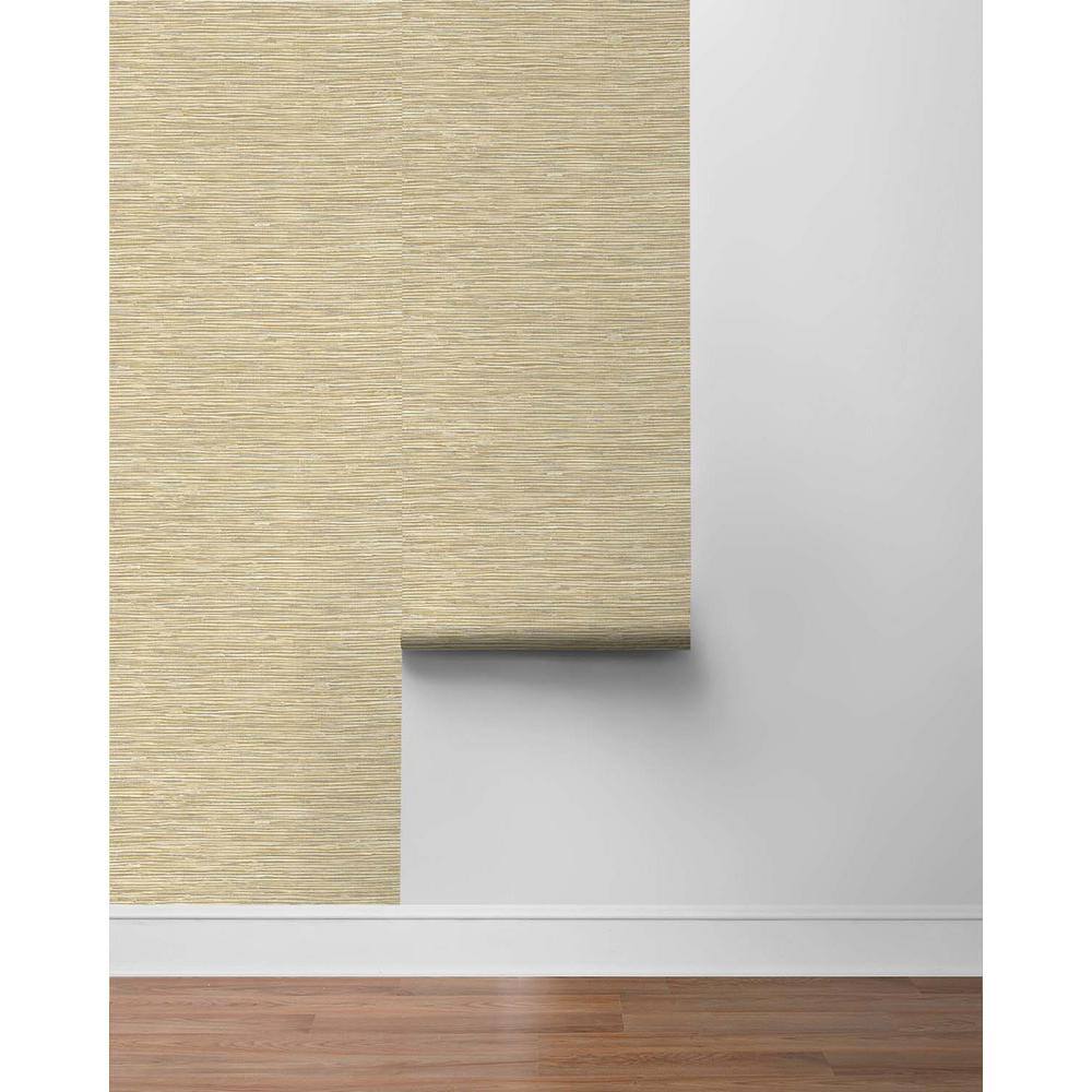 Khaki and Metallic Silver Faux Grasscloth Peel and Stick Wallpaper