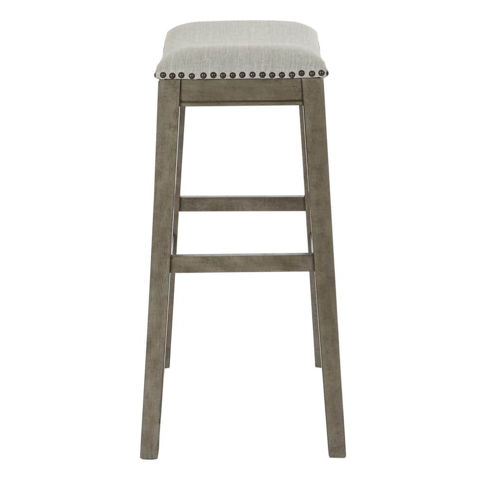 Gray Adjustable Backless Saddle Style Wood and Metal Bar Stool