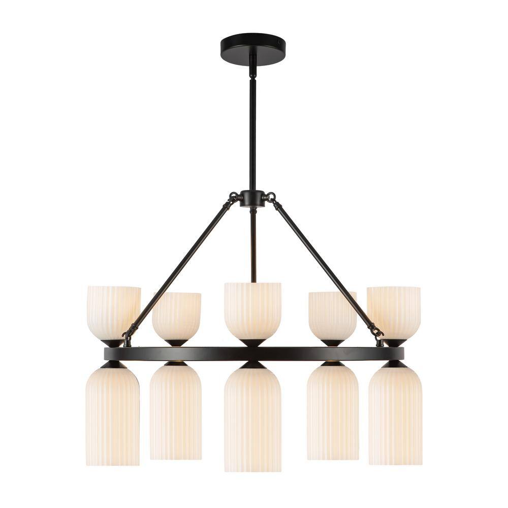 Nelly 26 in. 10 Light 40-Watt Matte Black/Glossy Ribbed Opal Glass Chandelier price history on PriceWatchPro