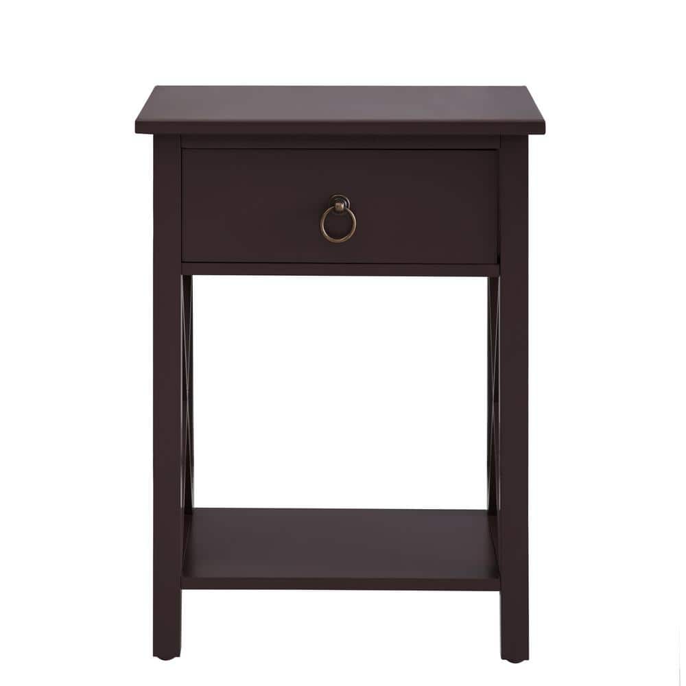 HOMESTOCK 12 in. Espresso Rectangle Wood End Table with Drawer and