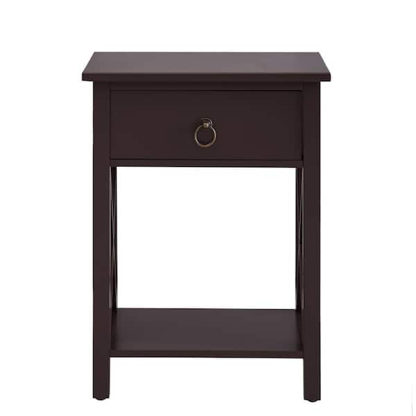 HOMESTOCK 12 in. Espresso Rectangle Wood End Table with Drawer and Shelf Solid Narrow Side Table For Bedroom Ideal for Small Space