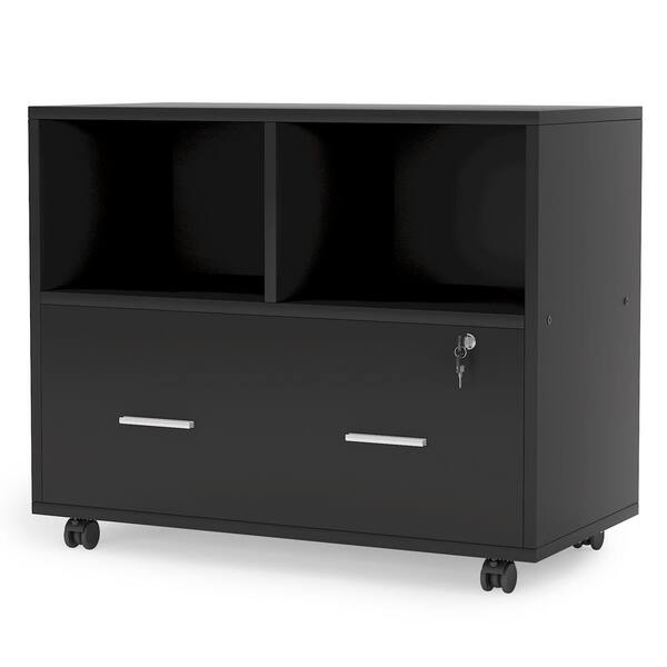 TRIBESIGNS WAY TO ORIGIN Fairy Black Engineered Wood Rolling Wheels File Cabinet with 1 Locking Drawer