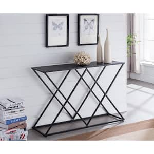 SignatureHome Calvert 44 in. L Display Textured Black Rectangle Wooden Top Console Table with 4-Legs
