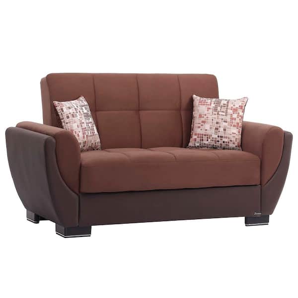 Ottomanson Basics Air Collection Convertible 63 in. Brown/Chocolate Brown Microfiber 2-Seater Loveseat with Storage