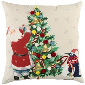 Natural/Multi Christmas Santa Decorating Tree Poly Filled 26 in. x 14 in. Decorative Throw Pillow