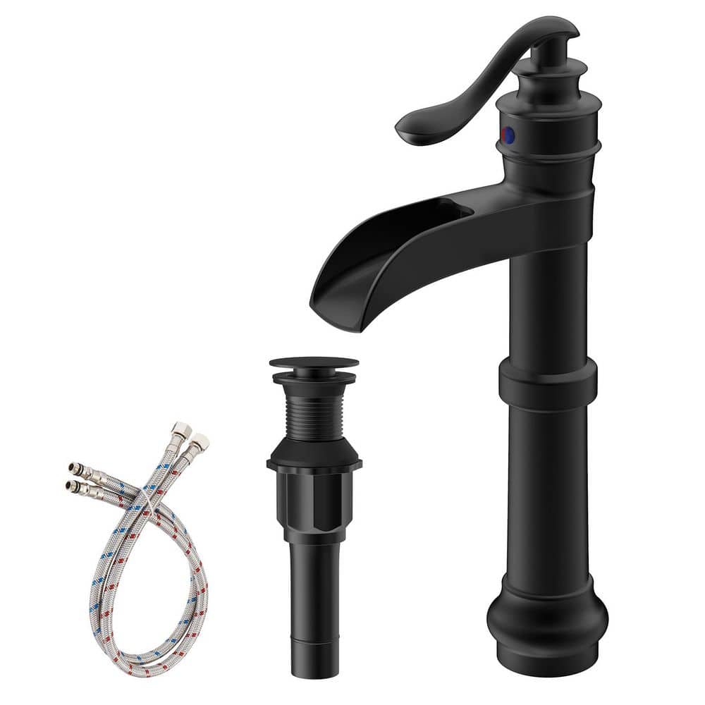 Single Handle Waterfall Vessel Sink Faucet with Drain Kit Included in Matte Black price history on PriceWatchPro