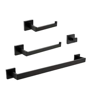 4-Piece Bath Hardware Set with Hook Towel Ring, Toilet Paper Holder 24 in. and 8 in. Towel Bar in Matte Black