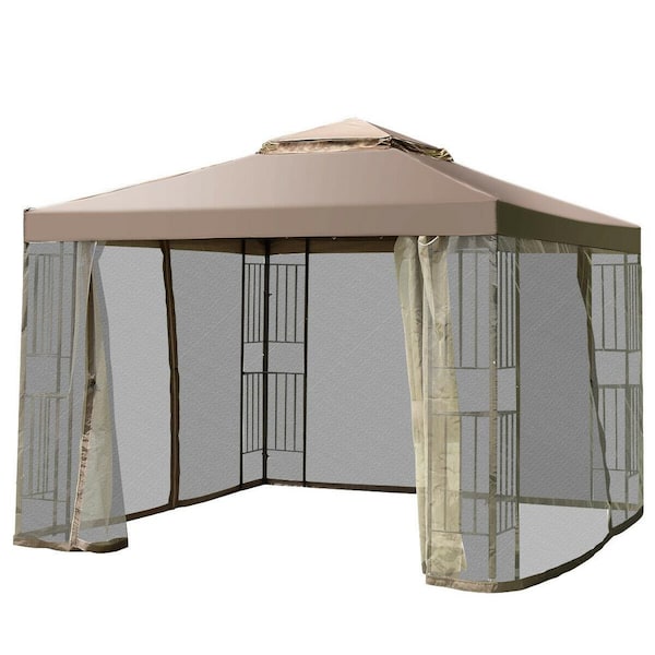 ANGELES HOME 10 ft. x 10 ft. Dark Brown Awning Patio Screw-Free Structure Canopy Tent